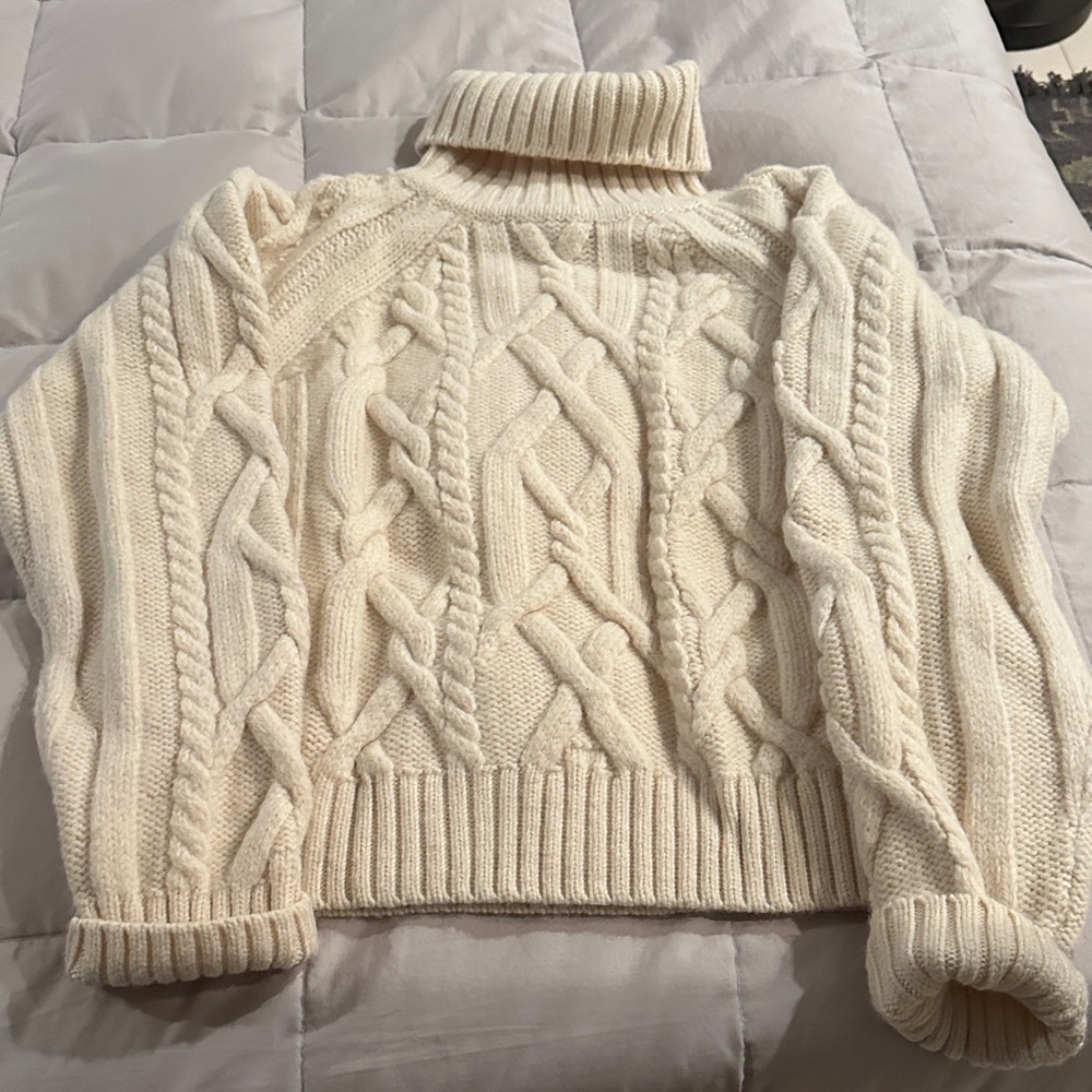 Sundance Ivory Cable Knit Turtleneck Sweater